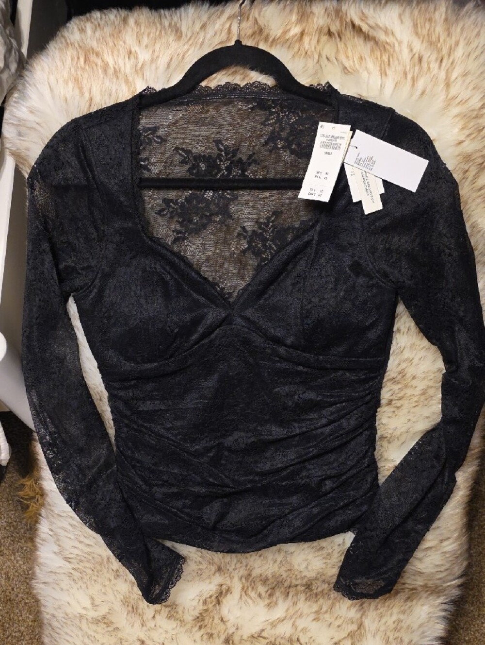 Abercrombie & Fitch Black Lace V-Neck Long Sleeve Chemise